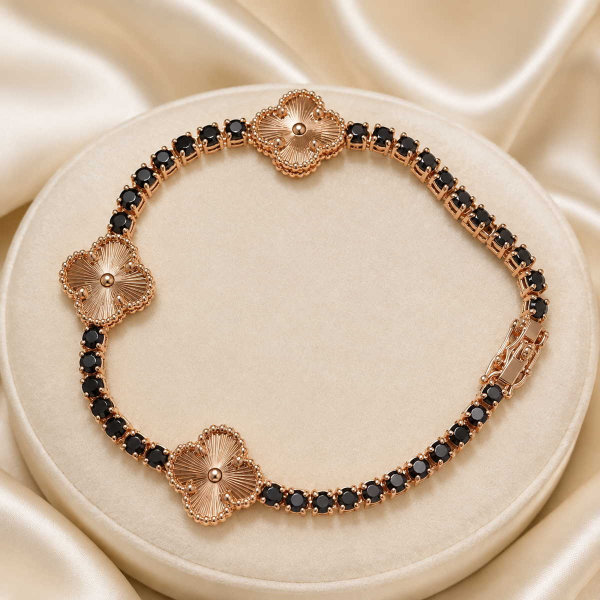 Pulsera Trébol black - Oro Laminado 18k